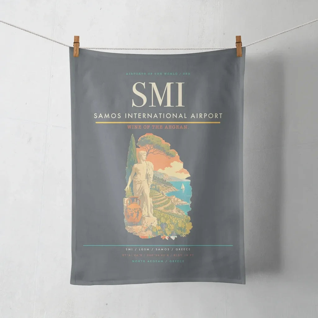 Samos International Airport (SMI) design on gray towel