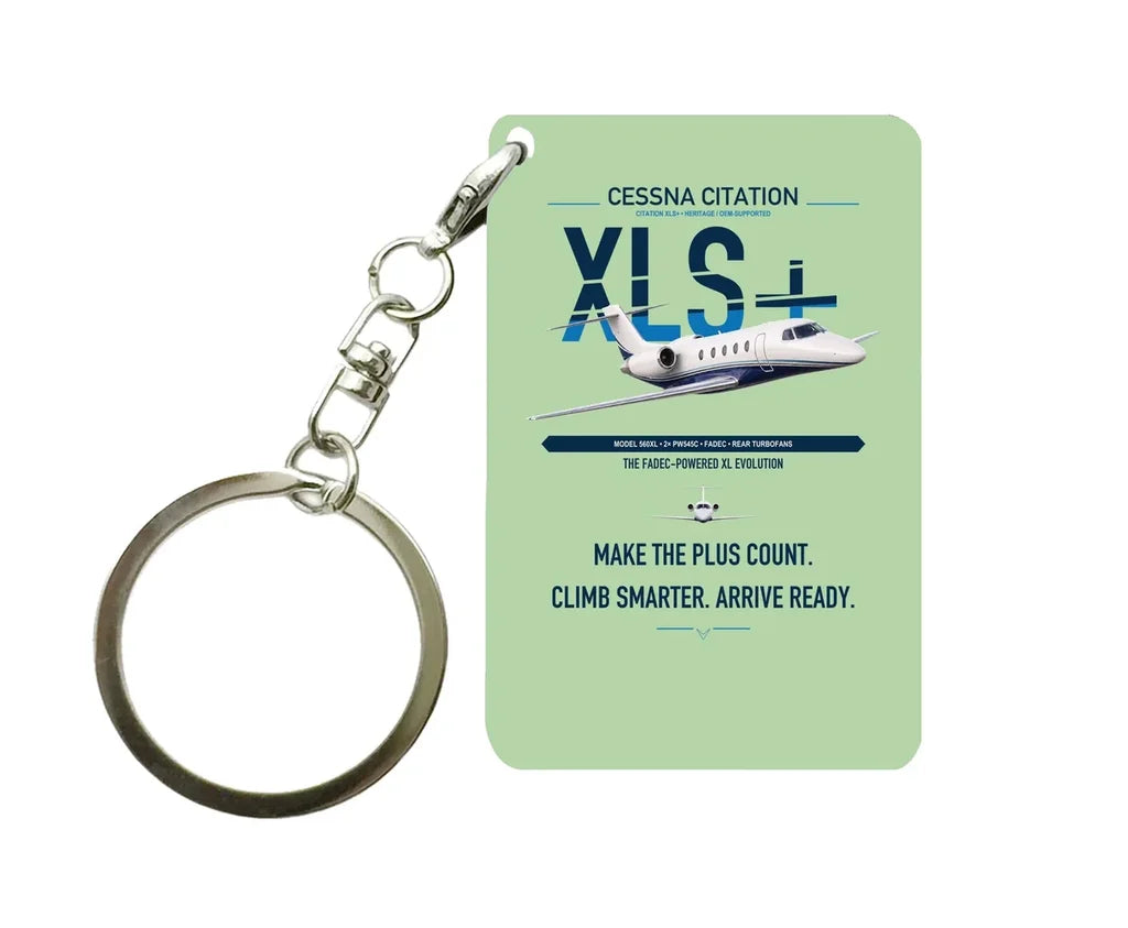 Cessna Citation XLSPlus design on light green designed key chain, double-side print
