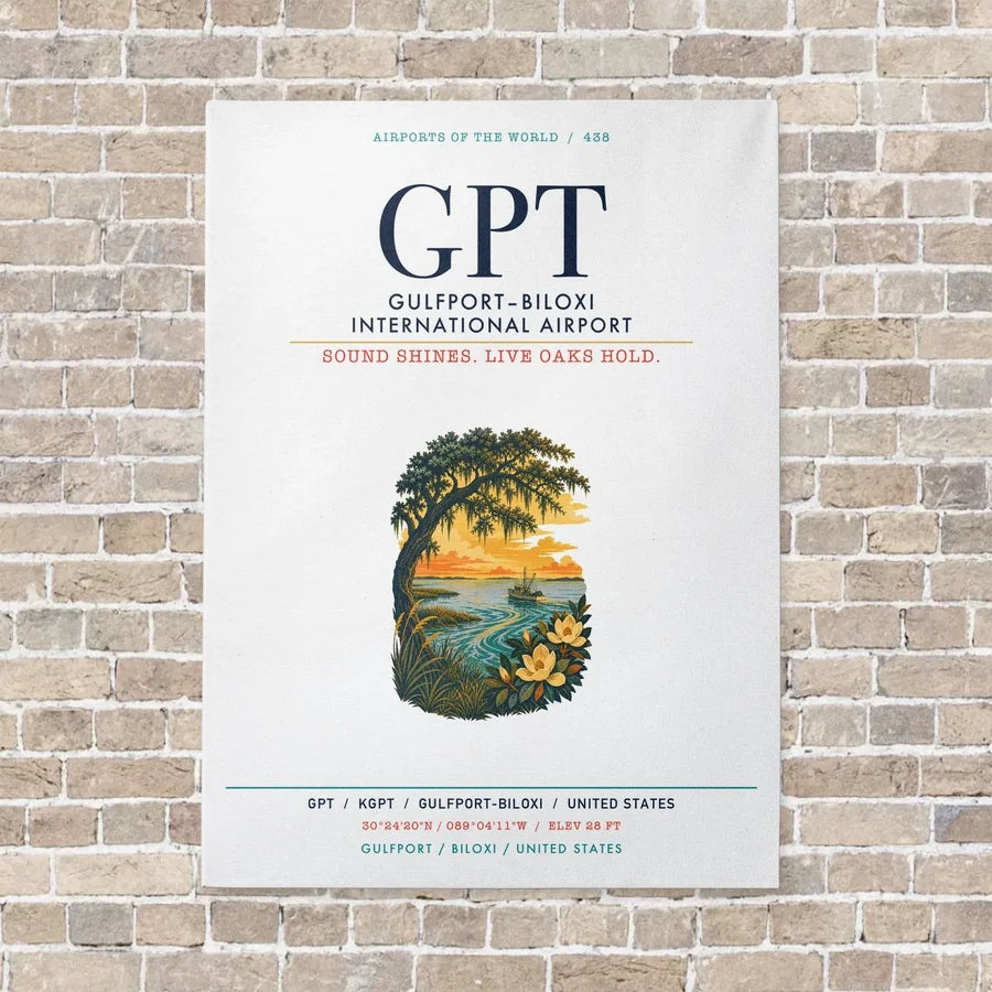 Gulfport–Biloxi International Airport GPT vertical canvas print - no frame - white background