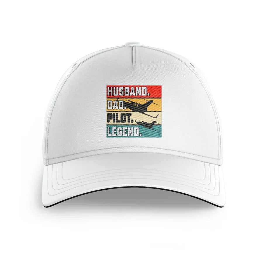 Husband & Dad & Pilot & Legend printed hat - white