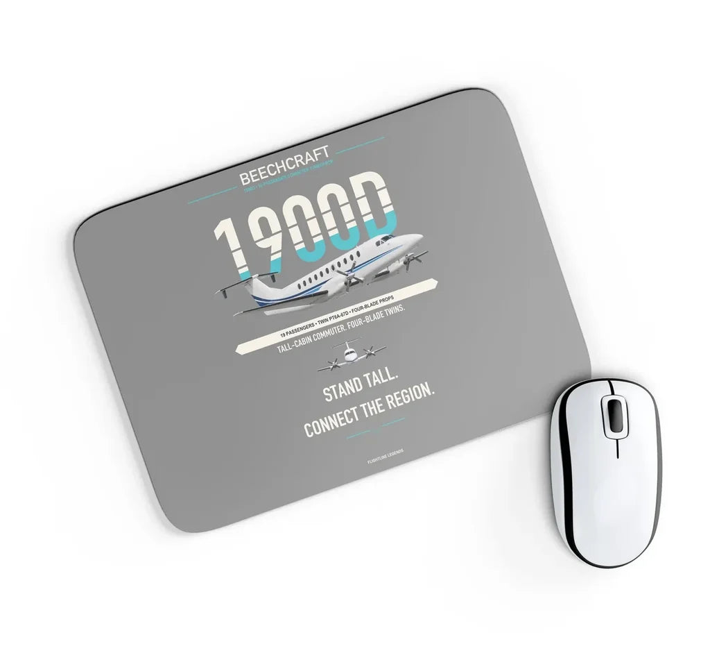 Beechcraft 1900D design on gray rectangle mouse pad