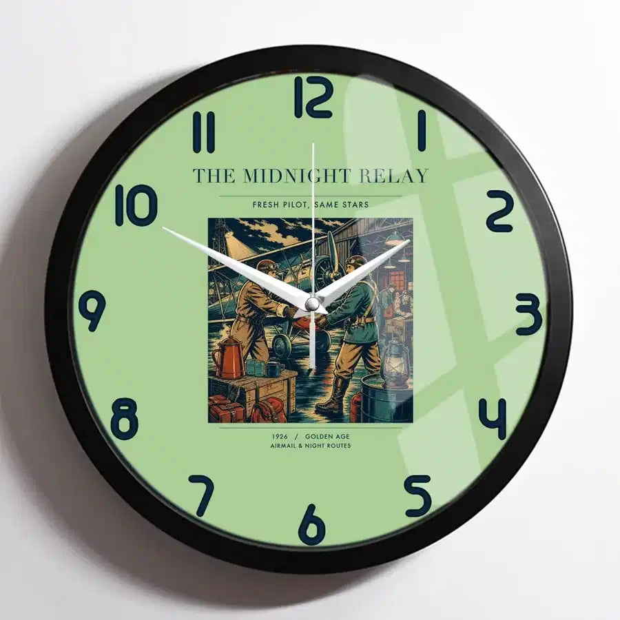 VINTAGE G4149 - The Midnight Relay - Designed Wall Clocks design on lightgreen framed