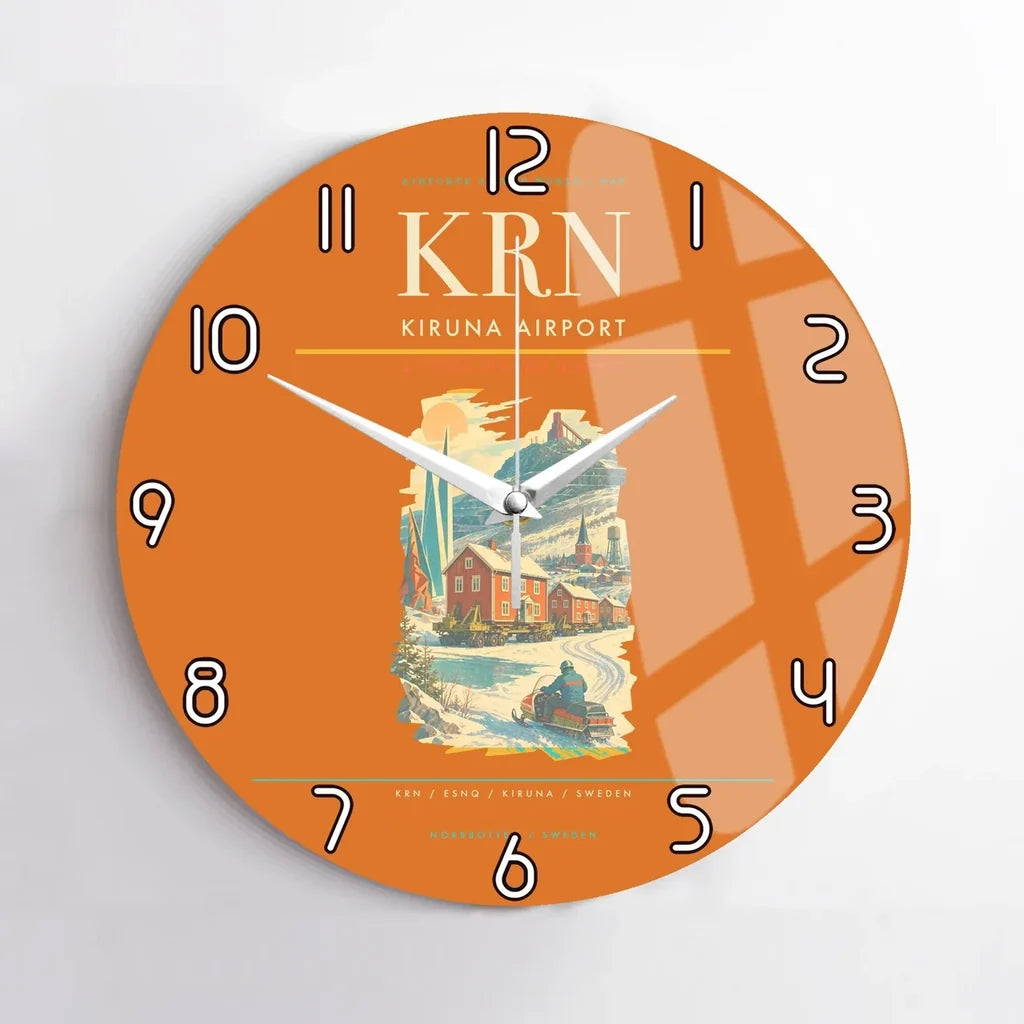 Kiruna Airport (KRN) design on orange no frame wall clock