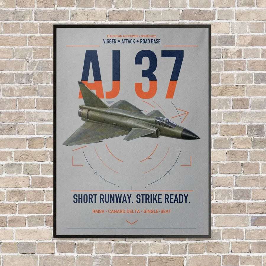 Saab AJ 37 Viggen vertical canvas print - framed - light gray background