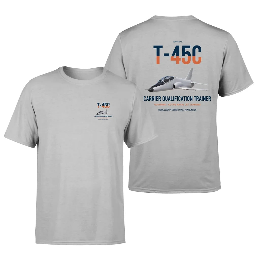 T-45C Goshawk design on light gray double-side t-shirt, double-side print