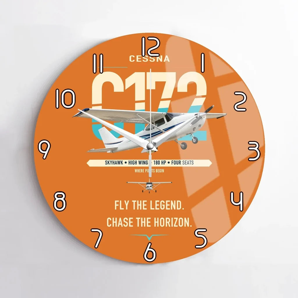 Cessna 172 Skyhawk design on orange no frame wall clock