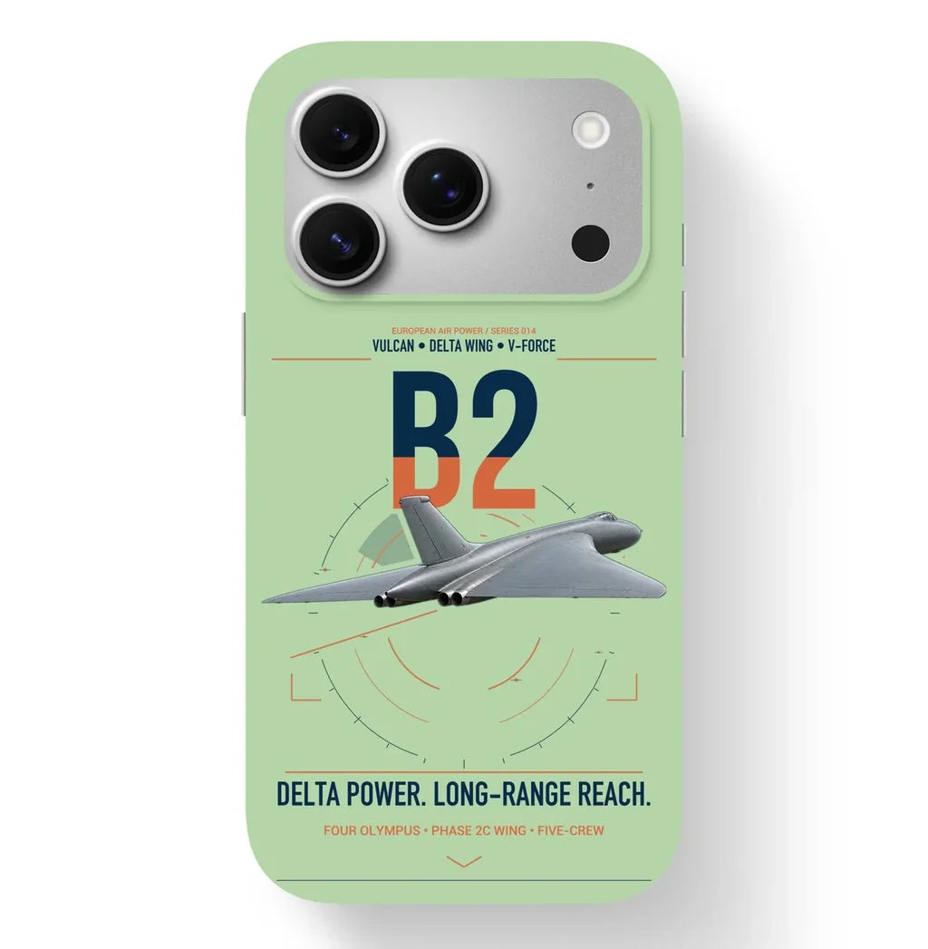 Avro Vulcan B2 design on light green magsafe iphone case, for iPhone 17 Pro
