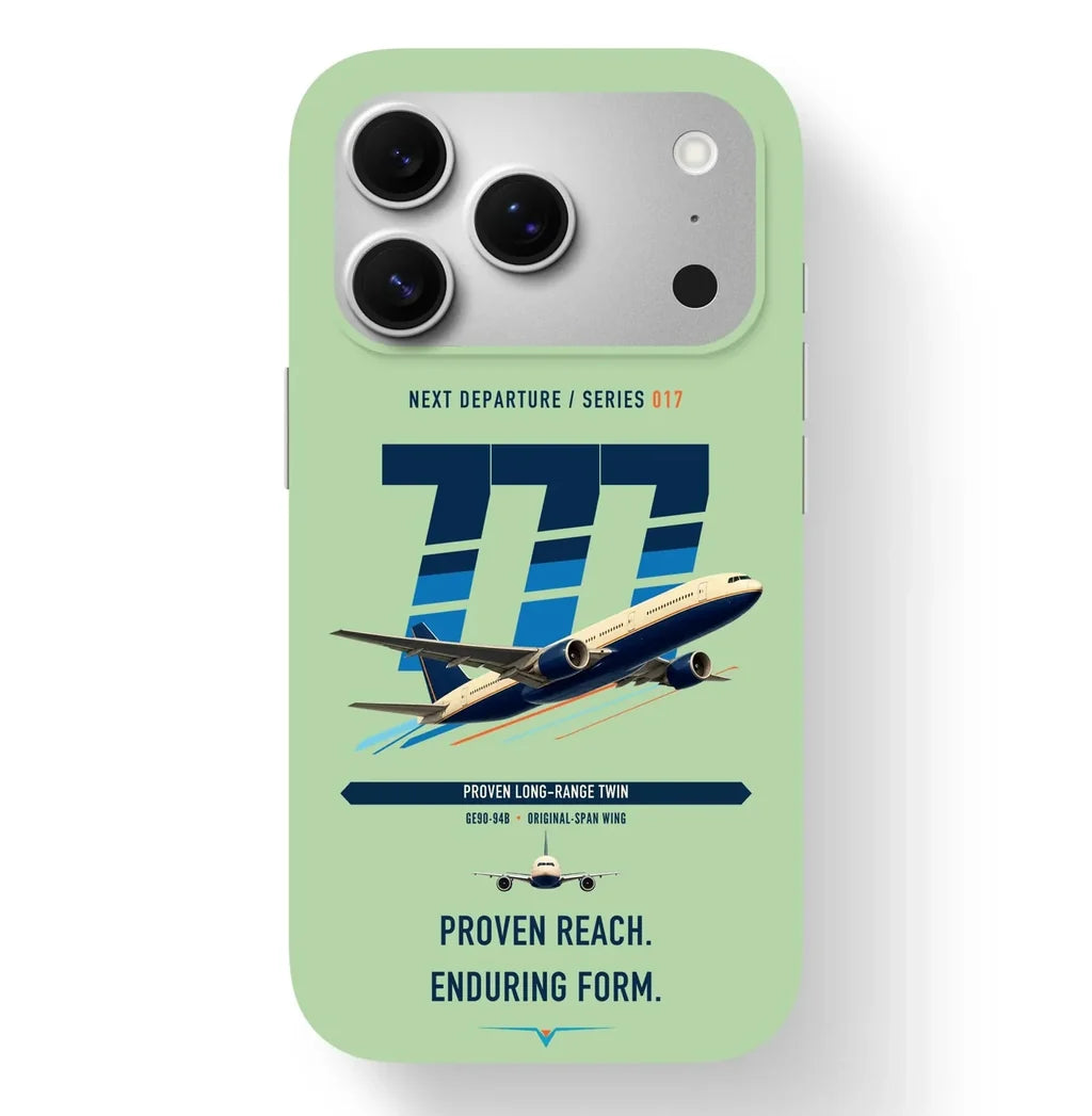 Boeing 777-200ER design on light green magsafe iphone case