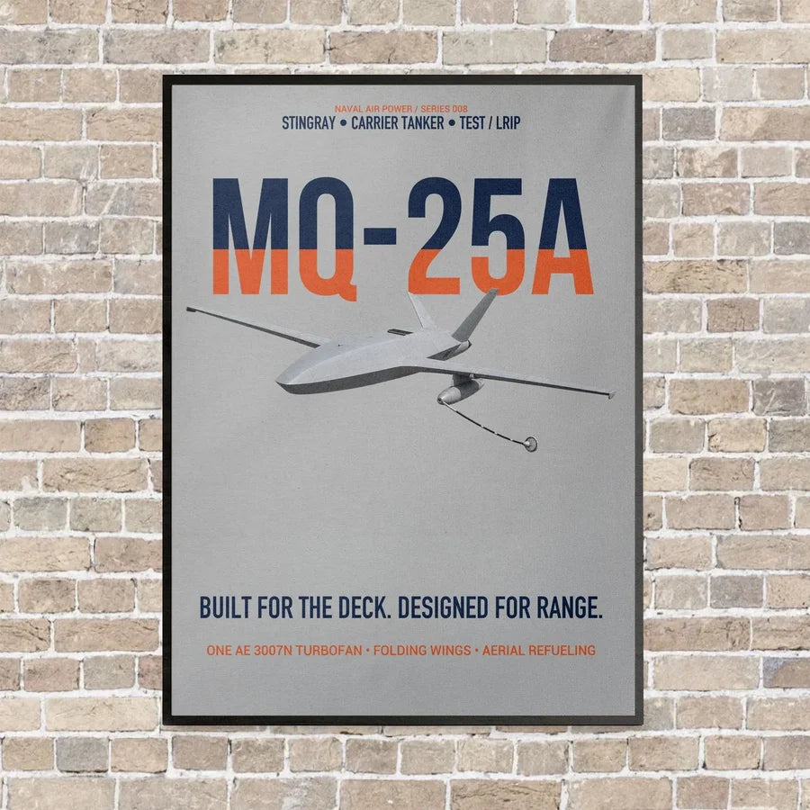 MQ-25A STINGRAY vertical canvas print - framed - light gray background