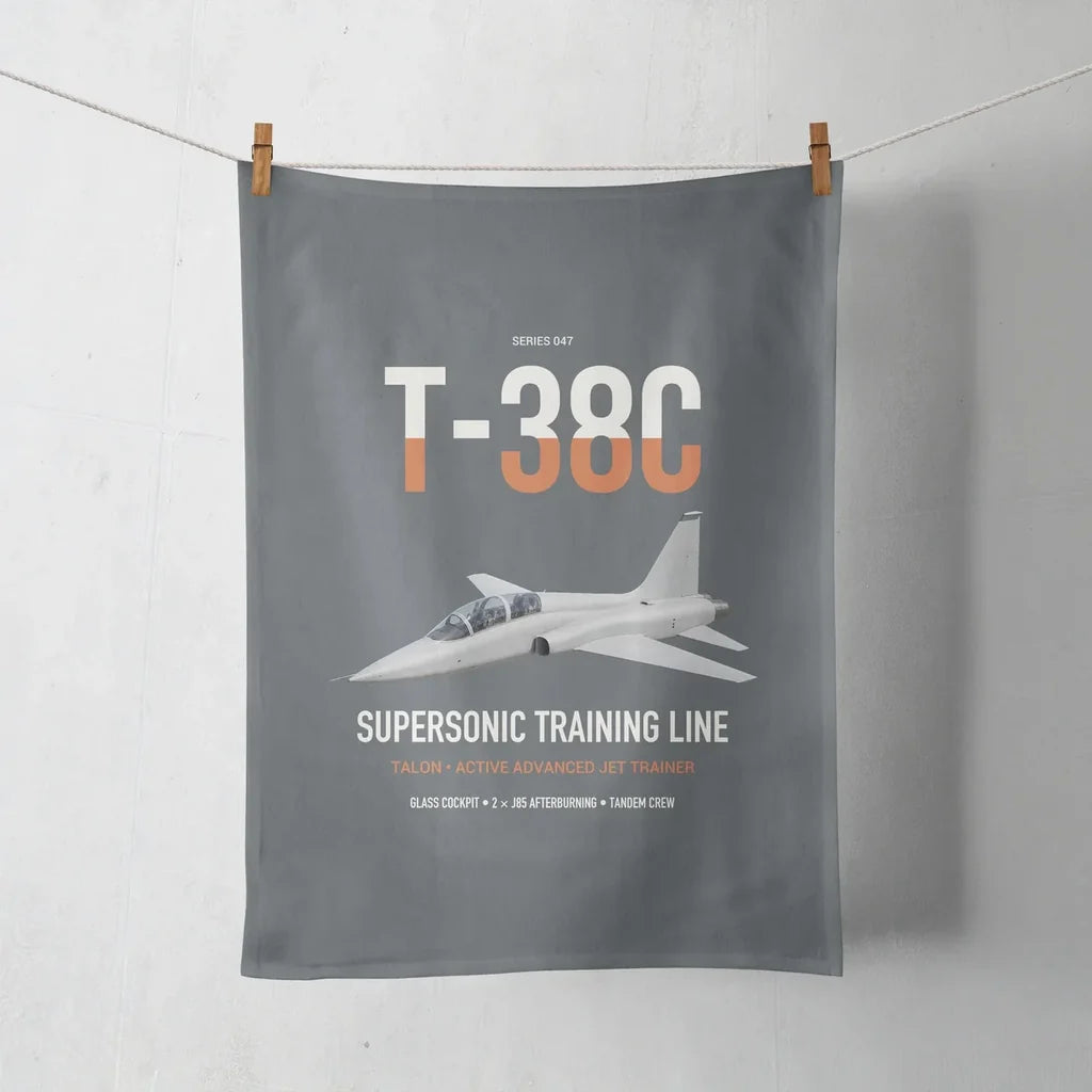 T-38C Talon design on gray towel
