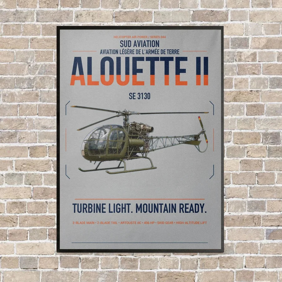 Sud Aviation SE 3130 Alouette II vertical canvas print - framed - light gray background