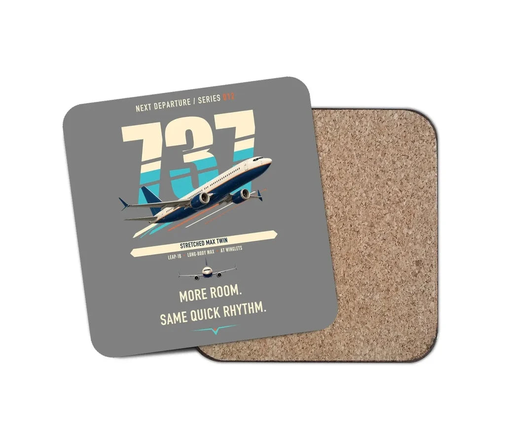 Boeing 737 MAX 9 design on gray 1 piece coaster