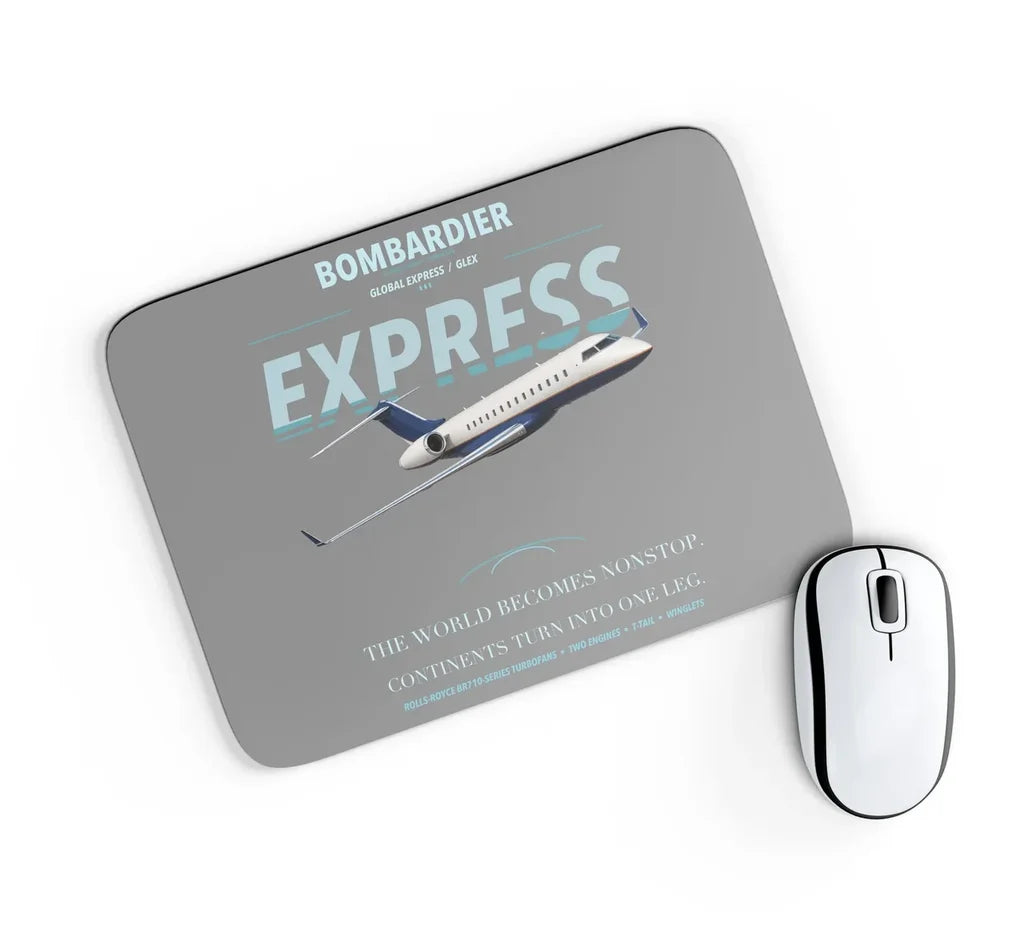 Bombardier Global Express design on gray rectangle mouse pad