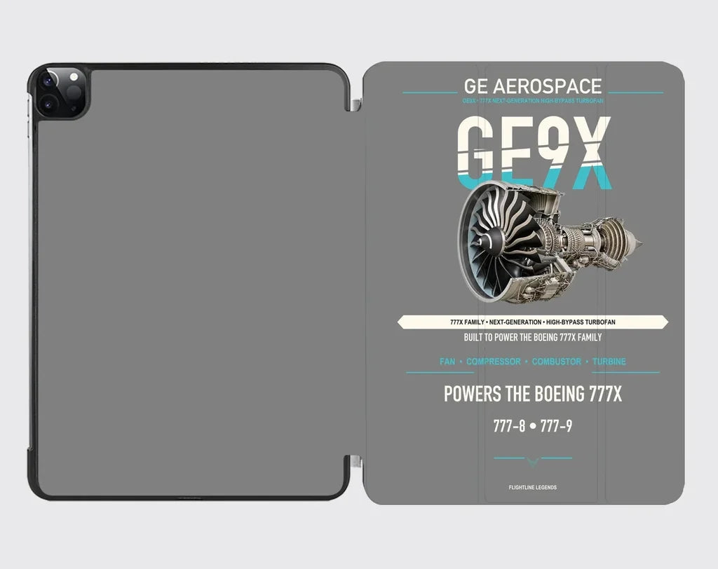 GE9X design on gray ipad tablet case