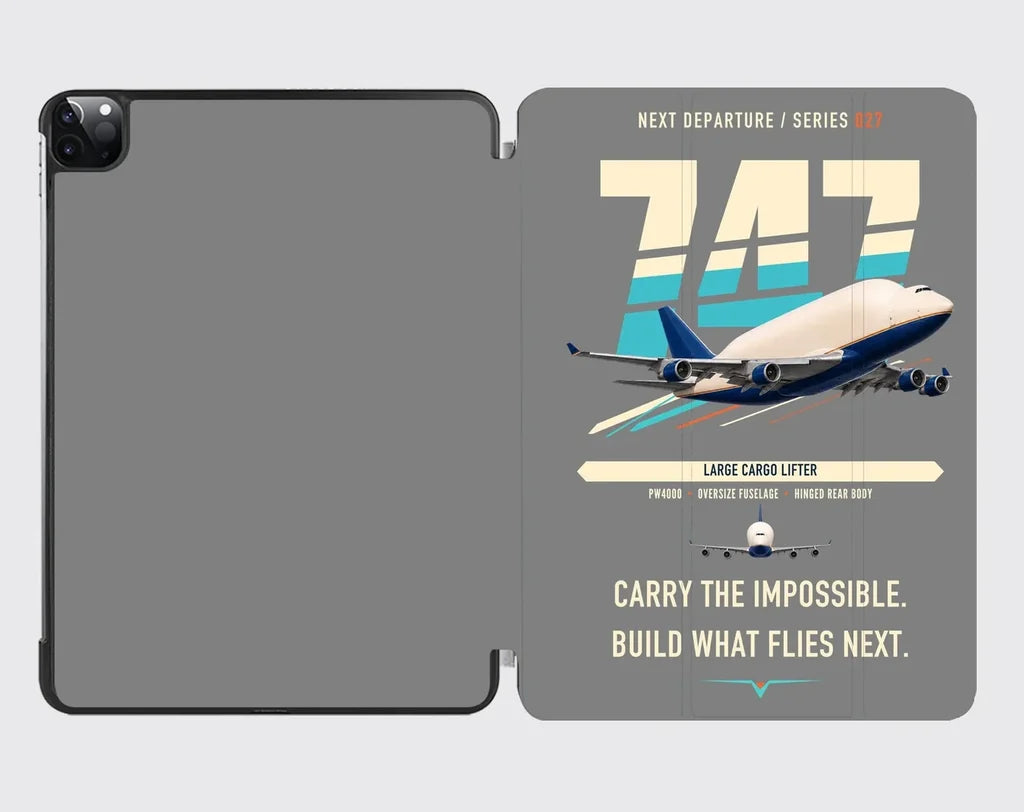 Boeing 747-400 Dreamlifter design on gray ipad tablet case