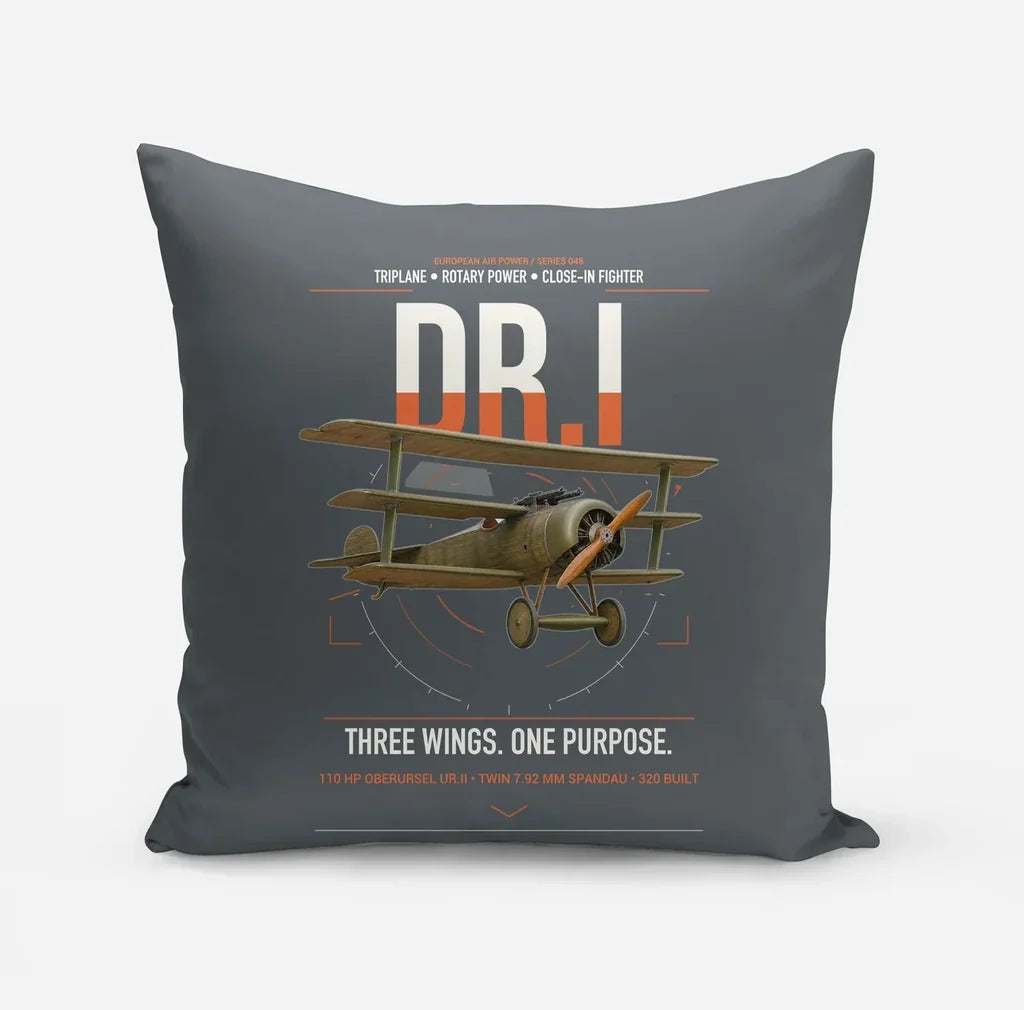 Fokker Dr.I design on gray pillow