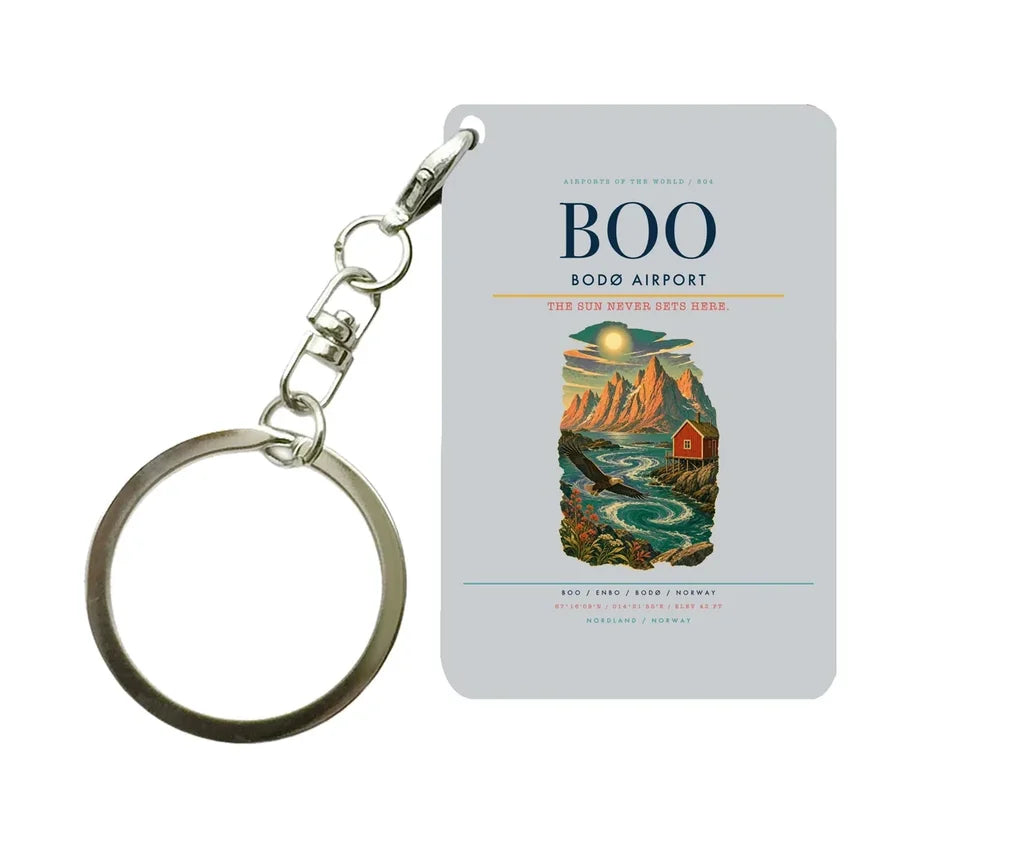 Bodø Airport (BOO) design on light gray key chain