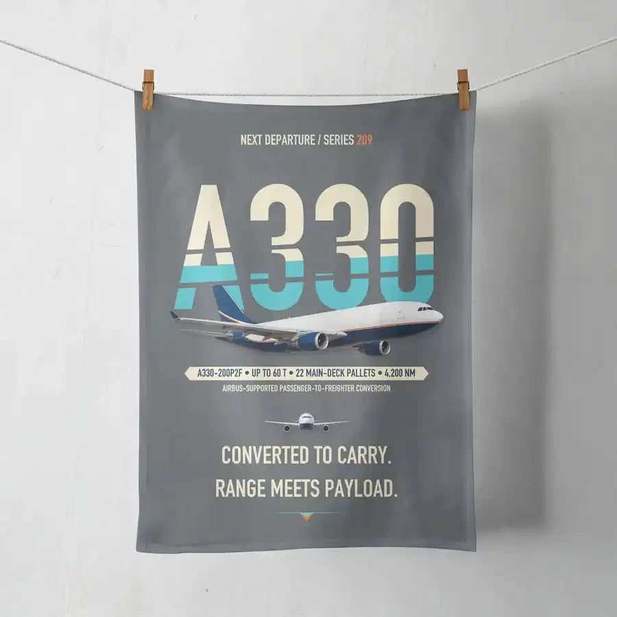 Airbus A330-200P2F design on gray towel