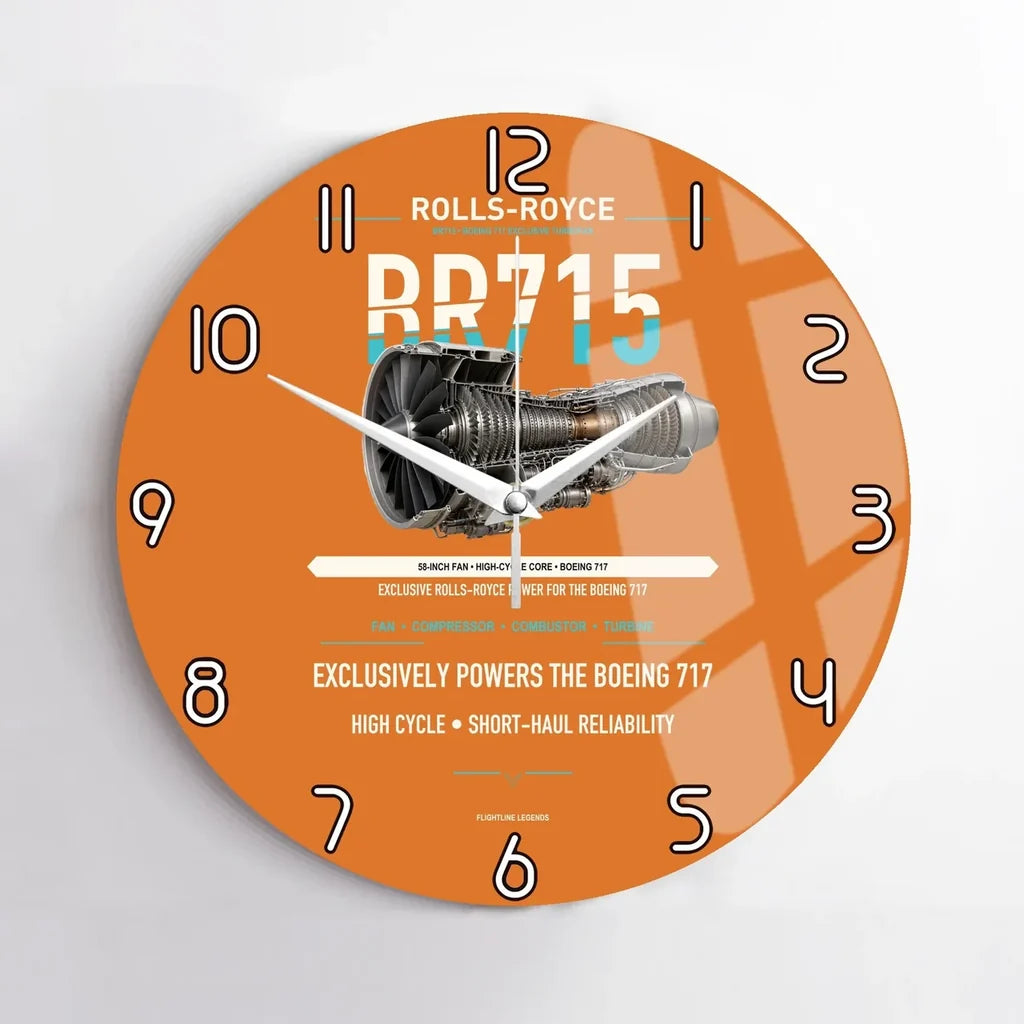 BR715 design on orange no frame wall clock