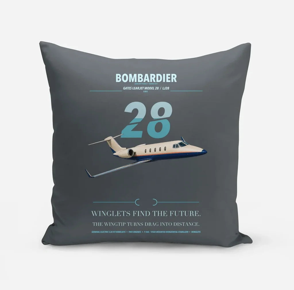 Bombardier Learjet 28 design on gray pillow
