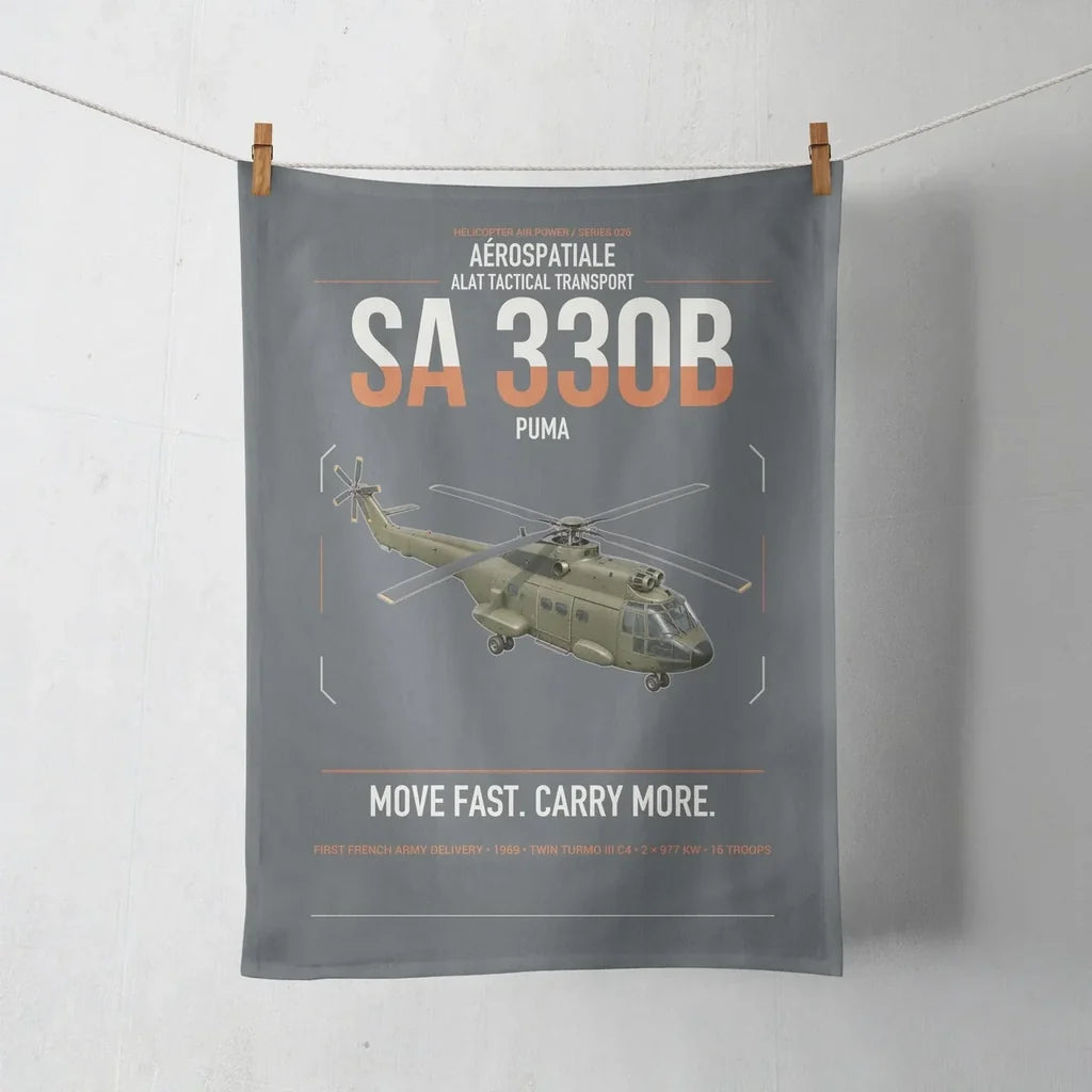 Aérospatiale SA 330B Puma design on gray towel