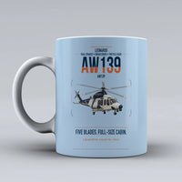 Thumbnail for Leonardo AW139 design on light blue ceramic mug, double-side print
