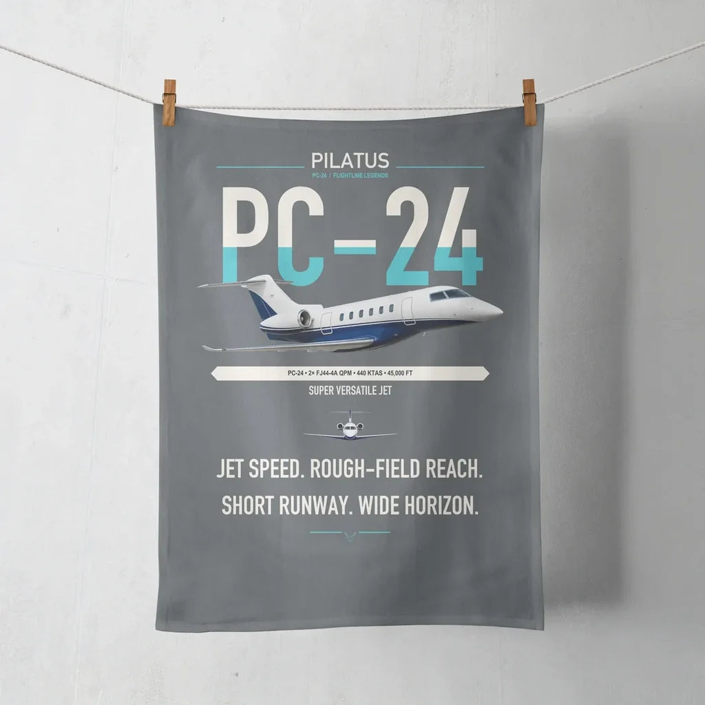 Pilatus PC-24 design on gray towel