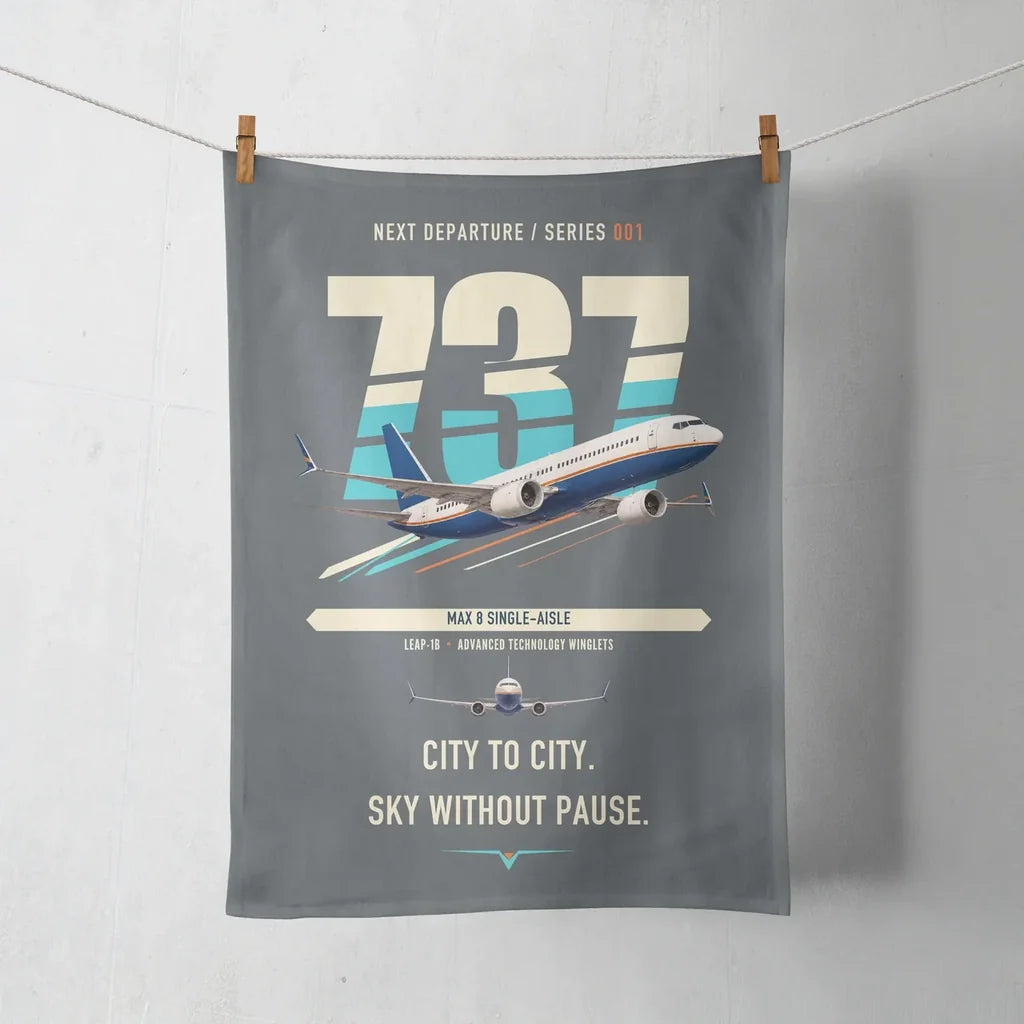 Boeing 737 MAX 8 design on gray towel