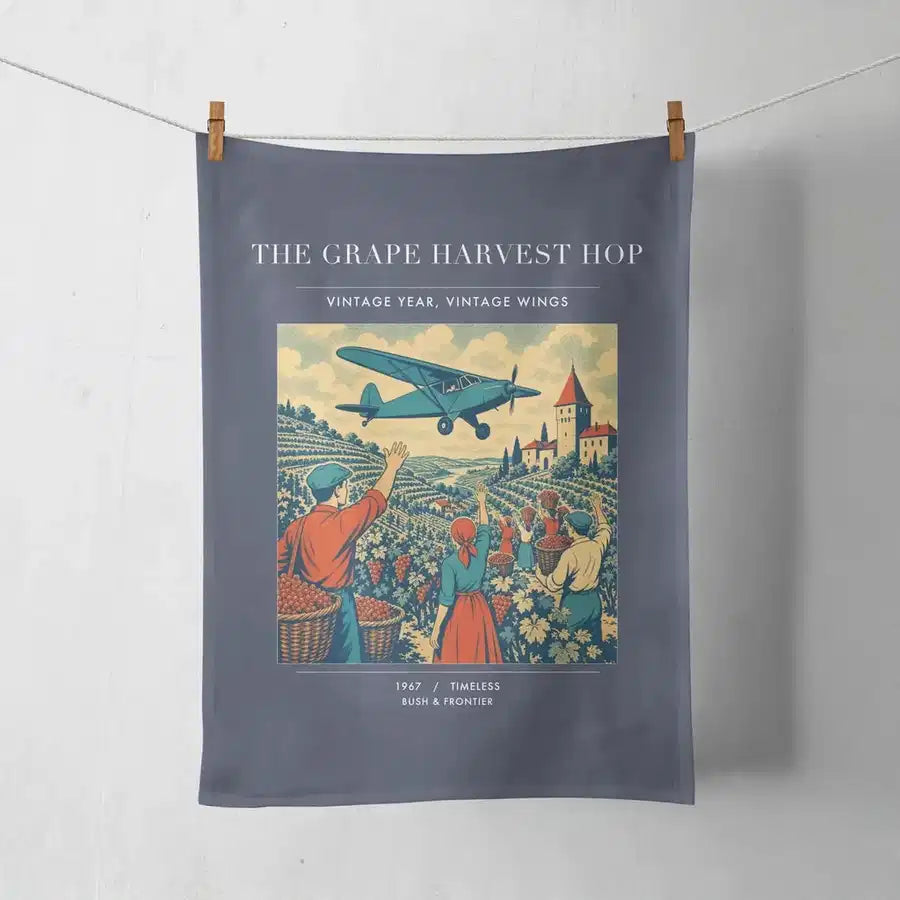 VINTAGE G4445 - The Grape Harvest Hop - Designed Towels design on navyblue