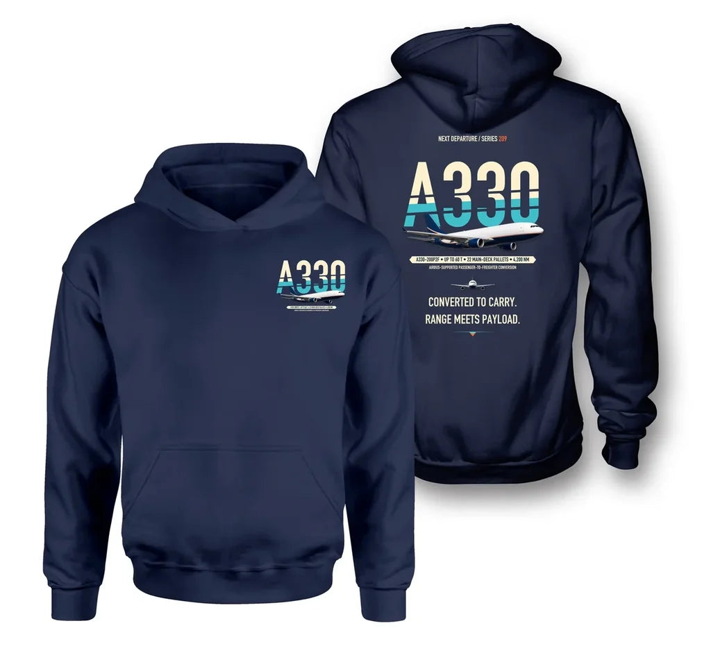 Airbus A330-200P2F design on navy blue hoodie