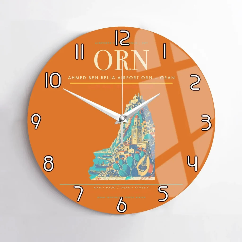 Ahmed Ben Bella Airport (ORN) design on orange no frame wall clock