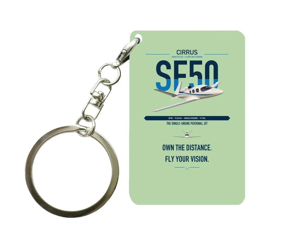 Cirrus Vision Jet G2+ design on light green designed key chain, double-side print