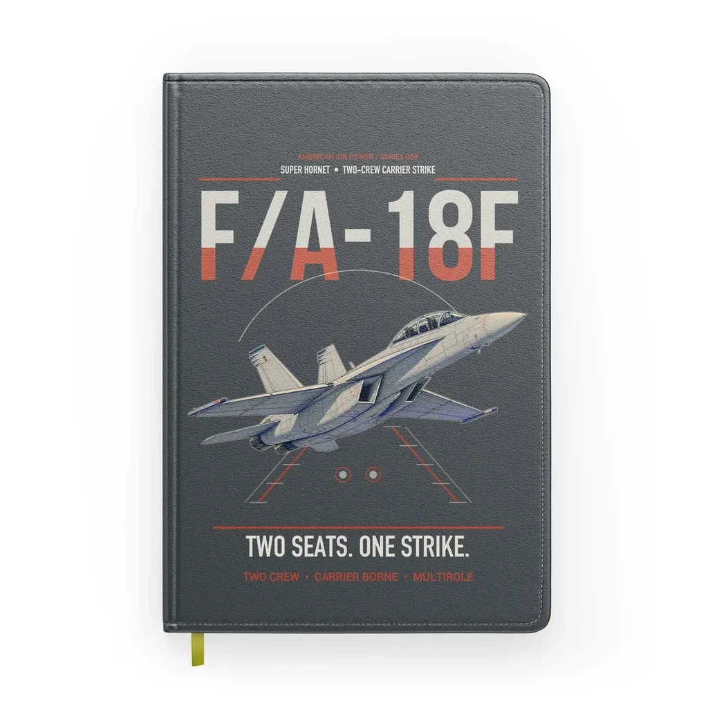 F-A-18F Super Hornet design on gray notebook