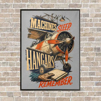 Thumbnail for Machines Sleep. Hangars Remember. vertical canvas print - framed - light gray background