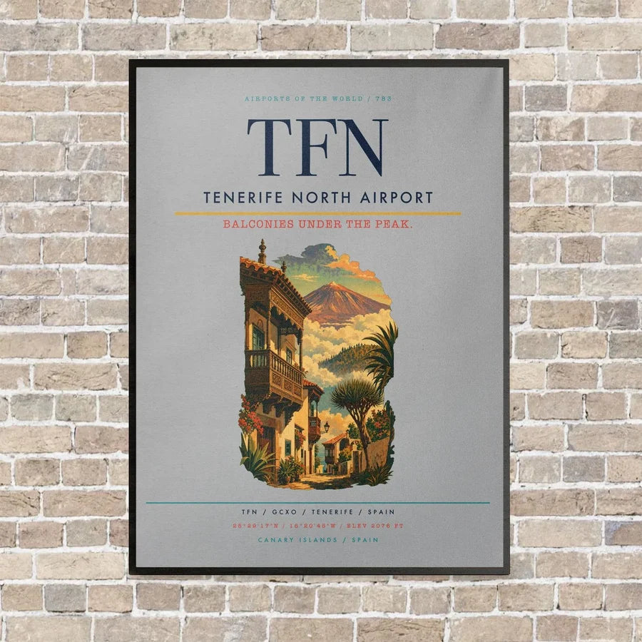 Tenerife North Airport TFN vertical canvas print - framed - light gray background