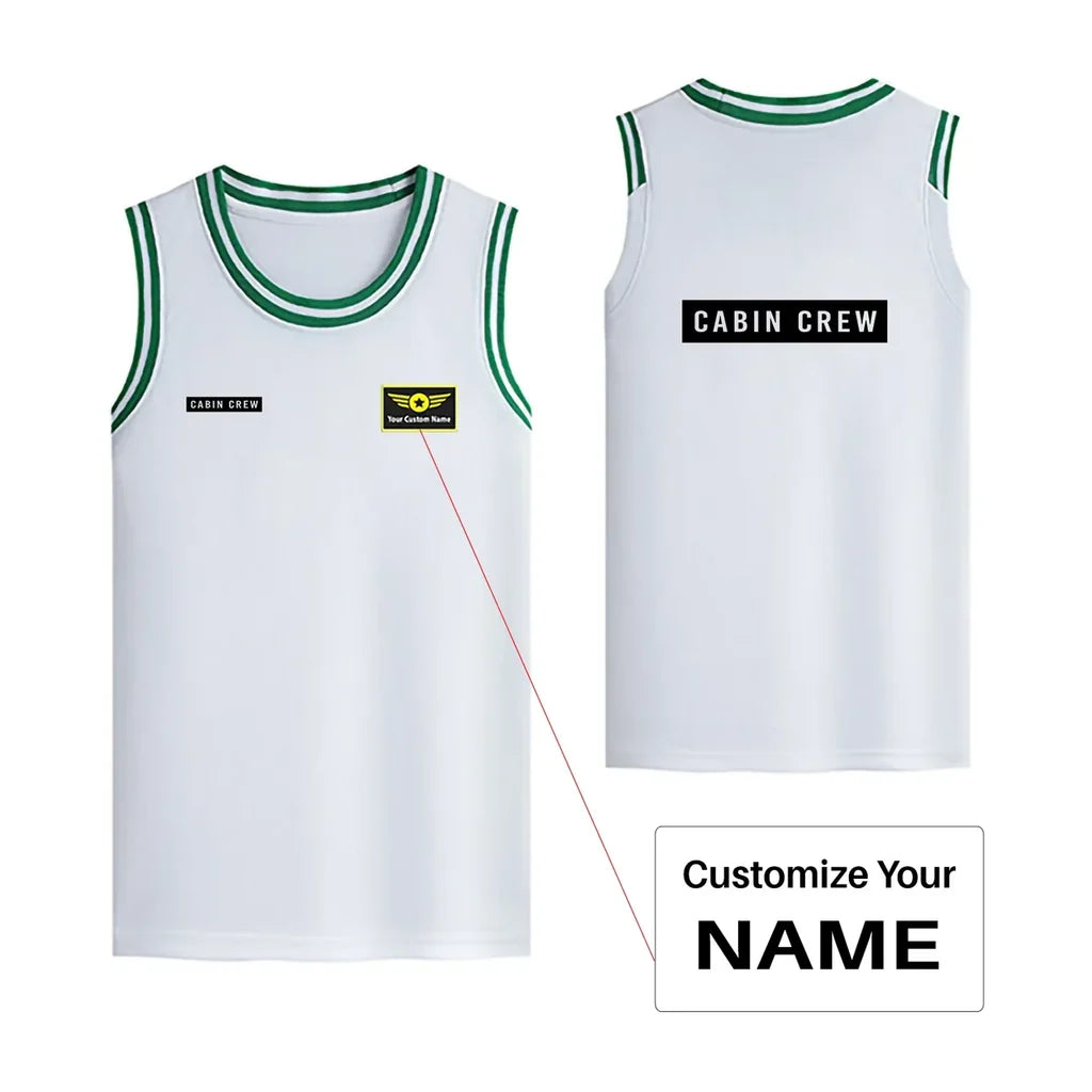 Cabin Crew Text Designed Basketball Style Sports Tank Tops - view 11