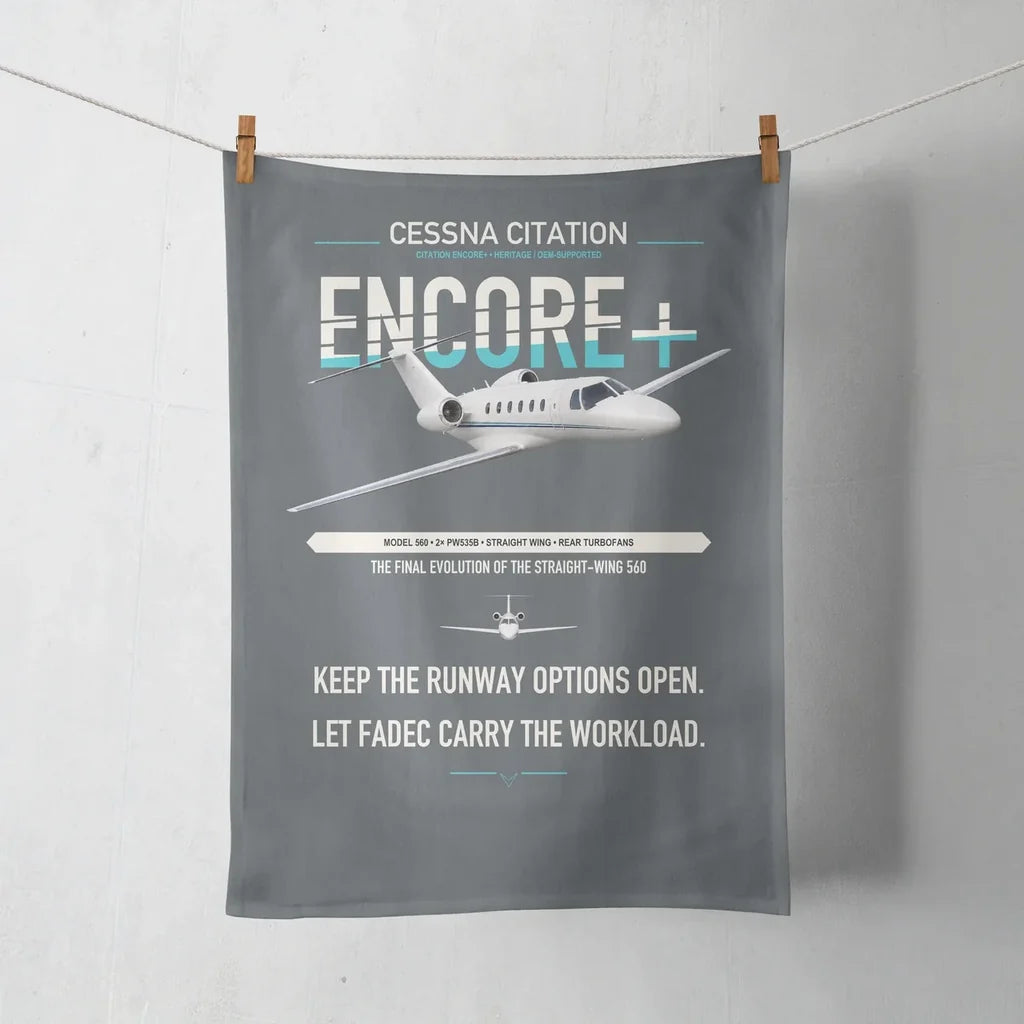 Cessna Citation Encore+ design on gray towel