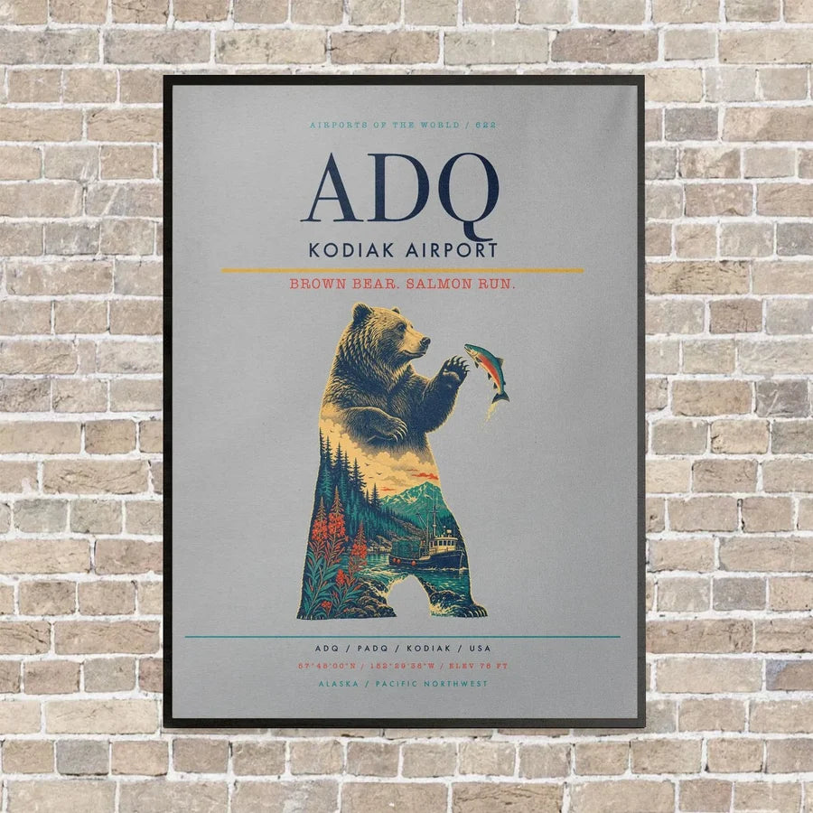Kodiak Airport ADQ - Canvas Framed - Light Gray