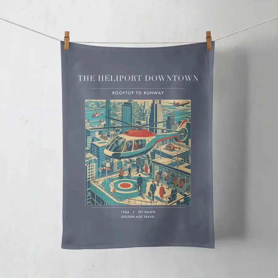 VINTAGE G4127 - The Heliport Downtown - Designed Towels design on navyblue