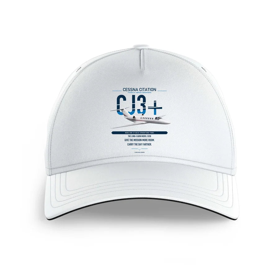 Cessna Citation CJ3+ design on white printed hat