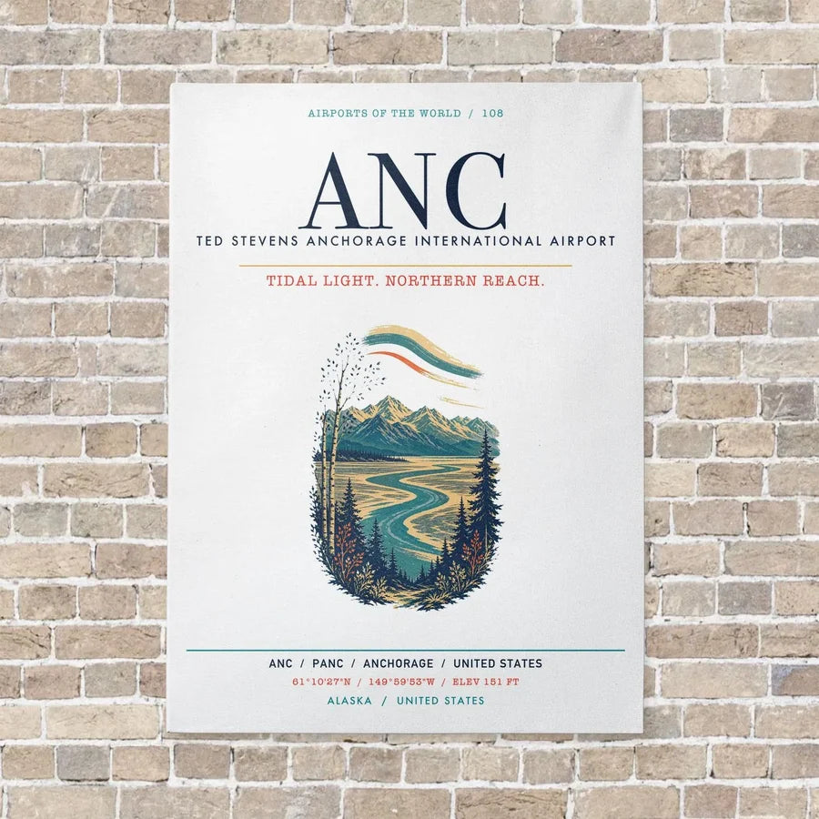 Ted Stevens Anchorage International Airport ANC vertical canvas print - no frame - white background
