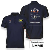 Thumbnail for Bell 412EPI design on navy blue+name double-side polo t-shirt, double-side print