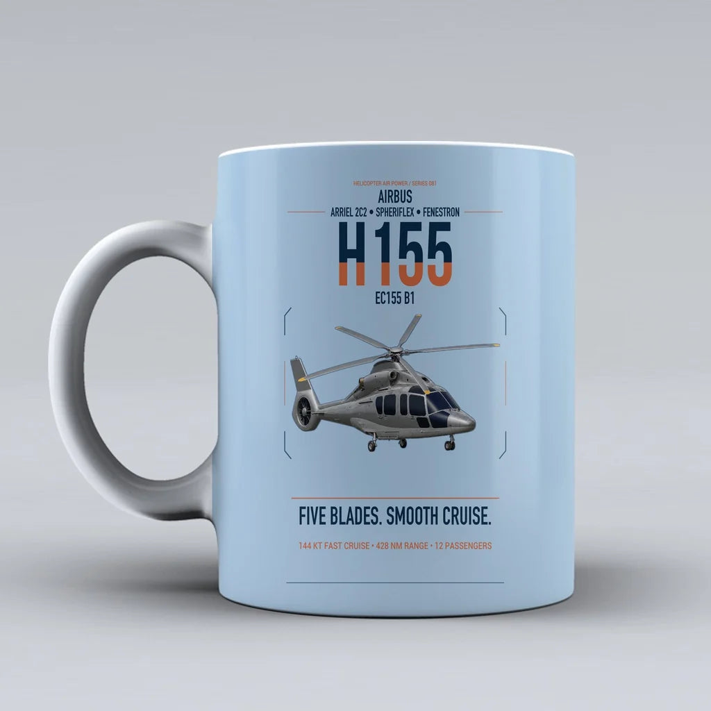 Airbus H155 EC155 B1 design on light blue ceramic mug, double-side print
