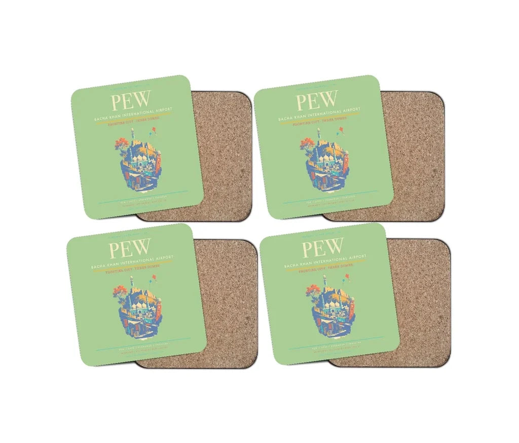 Bacha Khan International Airport PEW Coaster 4-Pieces-Set - Light Green