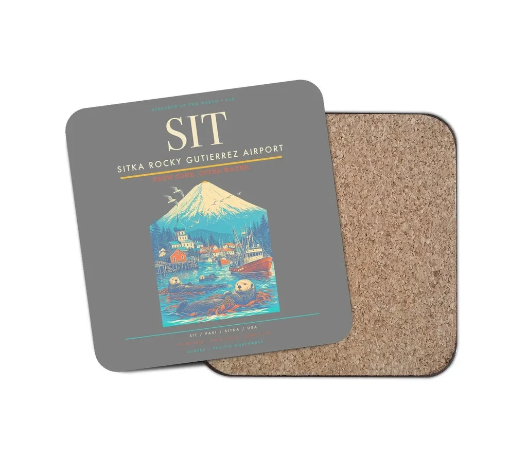 Sitka Rocky Gutierrez Airport (SIT) design on gray 1 piece coaster