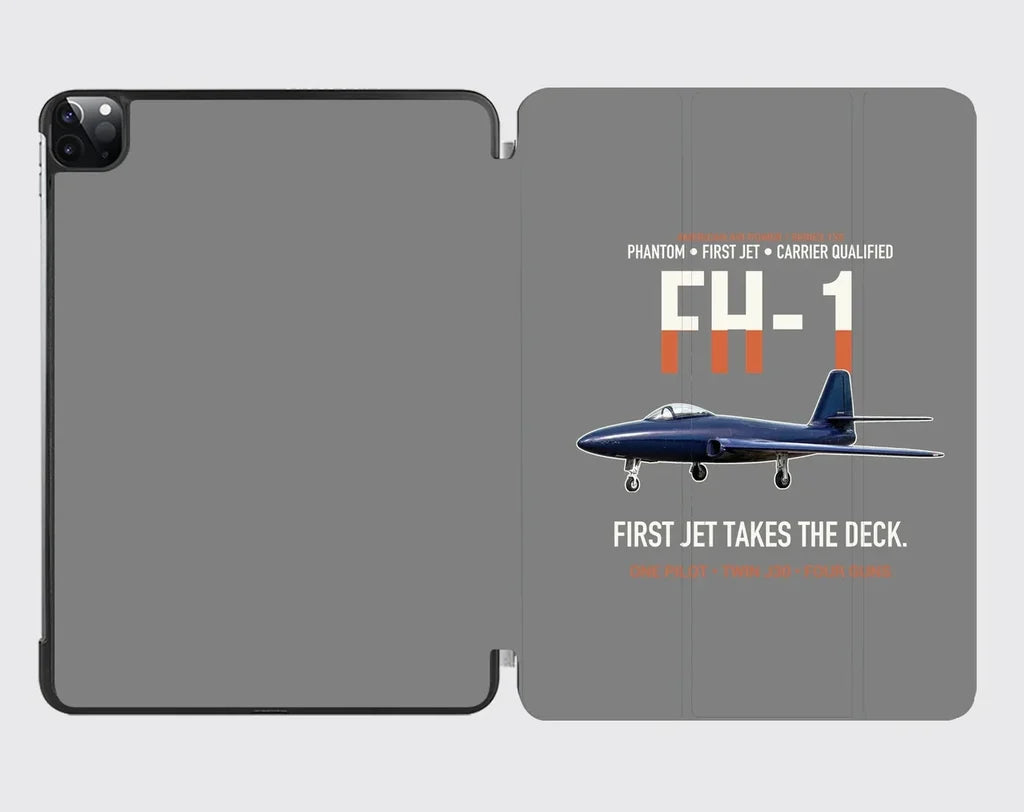 FH-1 Phantom First Jet Takes the Deck design on gray ipad tablet case