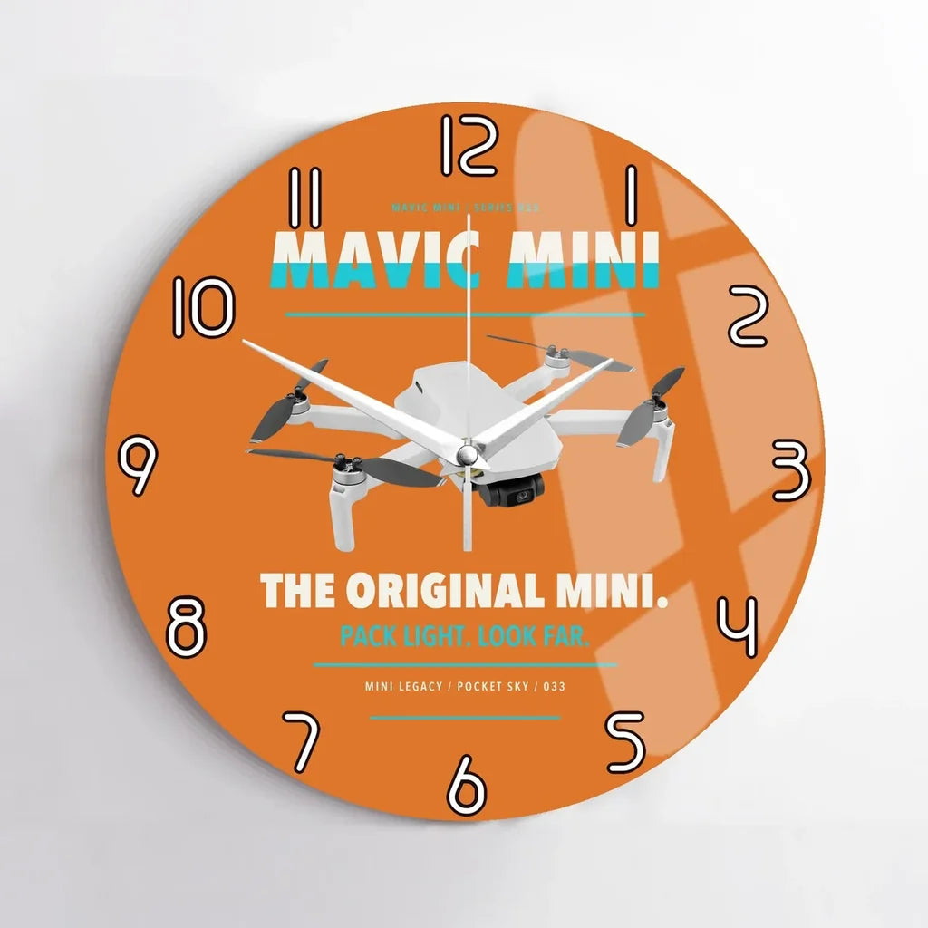 DJI Mavic Mini design on orange no frame wall clock