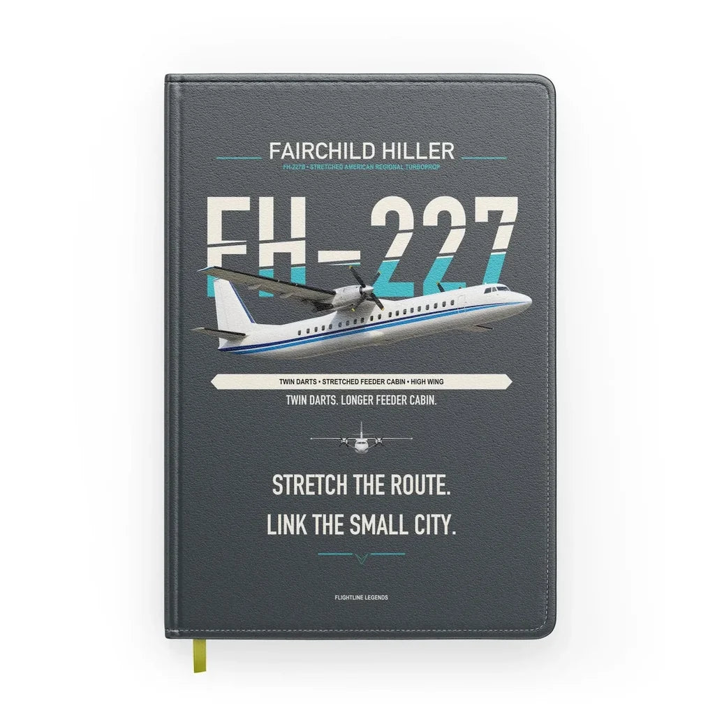 Fairchild Hiller FH-227B design on gray notebook