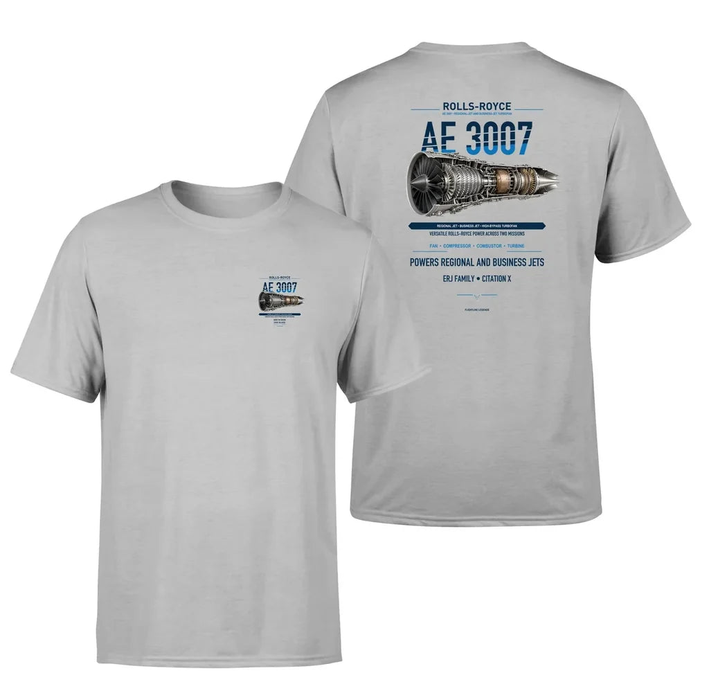 AE 3007 design on light gray t shirt