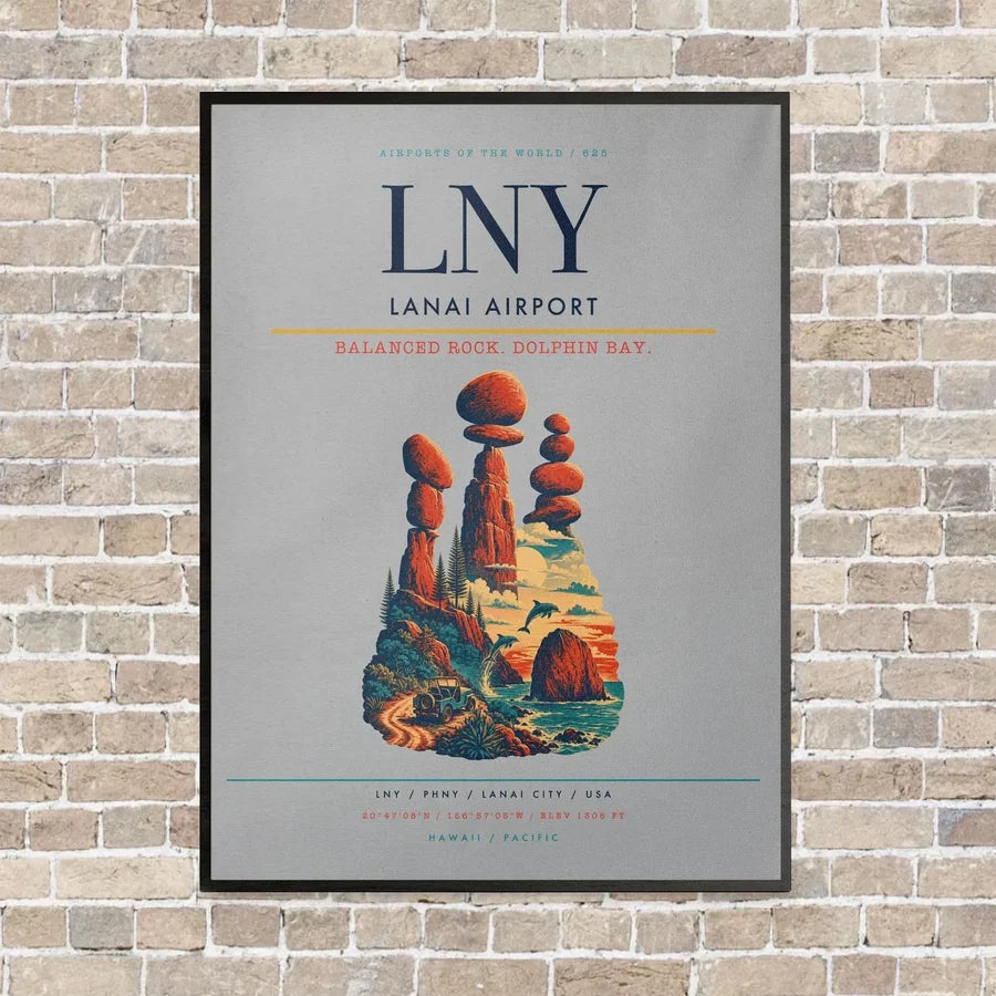 Lanai Airport LNY vertical canvas print - framed - light gray background